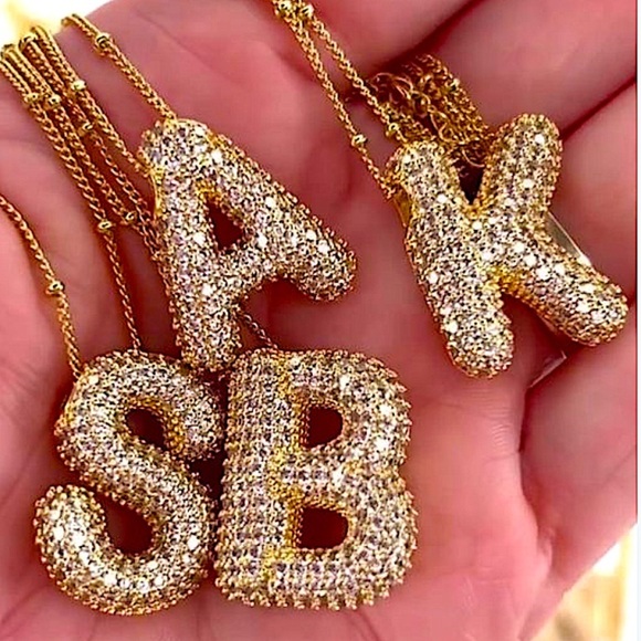 18K Gold Bubble Balloon Initial Necklace-Gold - Picture 2 of 7